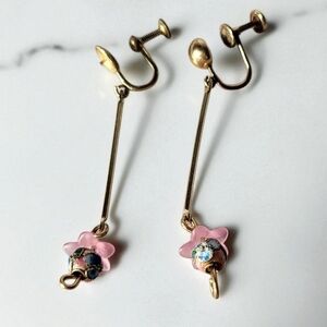 Frosted Acrylic Flower Gold Plated Bar Cloisonne Earrings